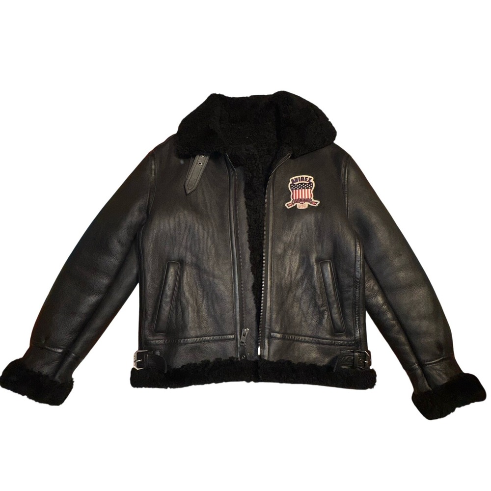 Avirex USA‎ Mens Black B-3 Shearling Bomber Jacket Leather Flight Coat AVH221001